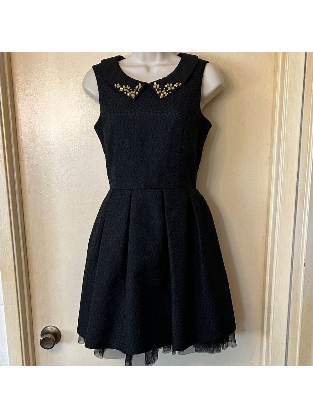 La Chapelle  Black Embellished Peter Pan Collar Party Dress size 36 (2-4)
